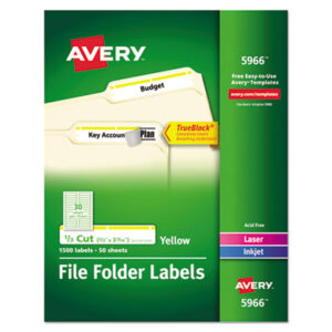 File Folder; File Folder Label; Inkjet/Laser; Labels; Laser Printer Labels; Permanent; Permanent File Folder Labels; Self-Adhesive; Yellow Border; Identifications; Classifications; Stickers; Shipping; Receiving; Mailrooms; AVERY