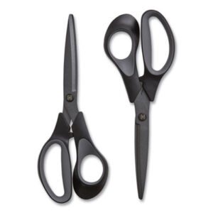 (TUD24380507)TUD 24380507 – Non-Stick Titanium-Coated Scissors, 8" Long, 3.86" Cut Length, Charcoal Black Blades, Black/Gray Straight Handle, 2/Pack by TRU RED (/)