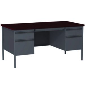 Alera; Desk; Desks; Double Pedestal; Metal; Metal Furniture; Office; Office Suites; Workstations; Writing-Table; Escritoire; Furniture; Mahogany/Charcoal