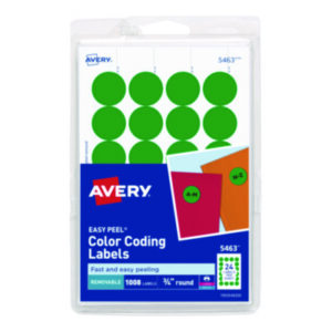 1008 Labels per Pack; 3/4" Diameter; Color-Coding; Dot; Dots; Green; Label; Labels; Printer Labels; Removable; Removable Labels; Round; Self-Adhesive; Signal Dot; Identifications; Classifications; Stickers; Shipping; Receiving; Mailrooms; AVERY