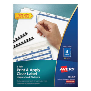 AVERY; Index Maker Clear Label Dividers with White Tabs; Label Dividers; Label Dividers with Tabs; index dividers; 3 tab; three tab; Recordkeeping; Filing; Systems; Cataloging; Classification