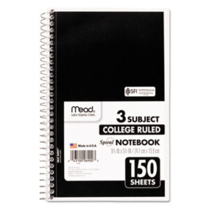 9 1/2 x 6; Academic; Academic Notebook; Book; College Rule; Perforated; MEAD; Notebook; Notebooks; Spiral; Spiral Notebook; Subject Notebook; Three-Subject; Wirebound; Wirebound Notebook; Tablets; Booklets; Schools; Education; Classrooms; Students