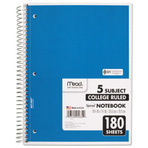 10 1/2 x 8; Academic; Academic Notebook; Book; College Rule; Perforated; Five-Subject; MEAD; Notebook; Notebooks; Spiral; Spiral Notebook; Subject Notebook; Wirebound; Wirebound Notebook; Tablets; Booklets; Schools; Education; Classrooms; Students