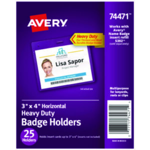 AVERY; Badge Holders; Badges; Convention Badge; Hanging; Holder; Identification; Identification Tag; Name; Name Badge Holder; Name Badges; Name Tag; Name Tag Kit; Visitor Badges; Security; Passes; Pass-cards; Tags