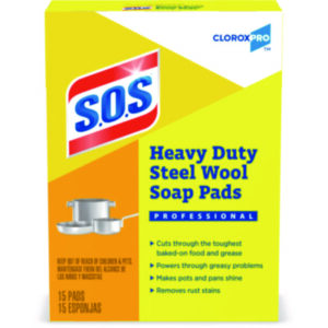 CLOROX; Heavy-Duty; S.O.S; Scouring Pads/Sponge; Scrubbers & Sponges; Soap Pad; Sponge; Sponges & Scouring Pads; Steel Wool Soap Pad; Cleaning; Cleansing; Kitchens; Bathrooms; Janitorial; Jan/San; Steel; Wool