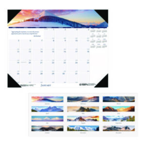 22 x 17; Calendar; Calendars; Desk Pad; Desk Pad Calendar; Desk Pad Calendars; Full-Color; HOUSE OF DOOLITTLE; House of Doolittle™; Monthly; Nonrefillable; Pad; Pad Calendars; Recycled Product; Recycled Products; Mountains of the World; Scheduling; Appointment Tracking; Time-Management; Dating; Dates; Annuals