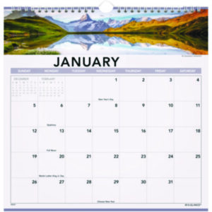 Calendar; Calendars; Calendars/Planners; Landscape Scenes; Monthly; Open Plan; Recycled Product; Recycled Products; VISUAL ORGANIZERS; Wall Calendar; Scheduling; Appointment Tracking; Time-Management; Dating; Dates; Annuals; AT-A-GLANCE; Recycled