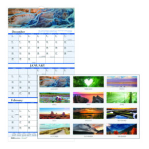 Calendar; Wall Calendar; Photos; Scenic; Scenic Photos; 3 Month; Earthscapes; Recycled