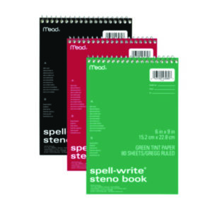 6 x 9; 80 Sheets per Pad; Book; Dictation Supplies; Gregg Rule; Notebook; Notebooks; Shorthand Notebook; Spiral; Spiral Notebook; Steno; Steno Book; Top Bound; Wirebound Notebook; Tablets; Booklets; Schools; Education; Classrooms; Students; Mead