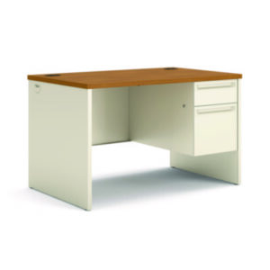 Office Furniture; 38000 Series; 48 x 30; Desk; Desks; Furniture; Harvest/Putty; Metal; Office Suites; Right; Single Pedestal; Steel; Workstations; Writing-Table; Escritoire; HON