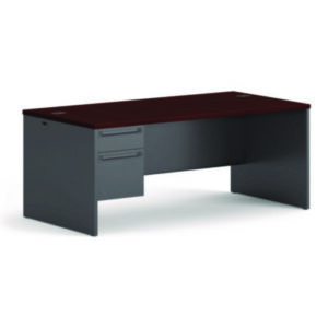 Office Furniture; L Workstation; 38000 Series; 72 x 36; Desk; Desks; Furniture; Left; Left Pedestal; Mahogany/Charcoal; Metal; Office Suites; Single Pedestal; Steel; Workstations; Writing-Table; Escritoire; HON