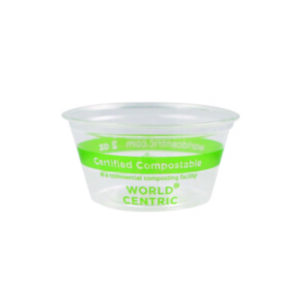 Compostable Food Service; Compostable Tableware; Compostable 2 oz PLA Cold Cup; PLA; Polylactic Acid; World Centric; 100% Compostable