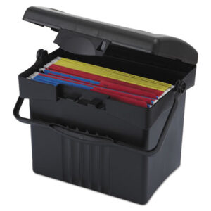 Storex; STX; Portable; File; Box; Compartment; Lid; Organizer; Latch; Lock; Padlock; Handle; Black; 61502U01C; Storage File Box; Containers; Cartons; Cases; Crates; Storage Boxes; File Boxes