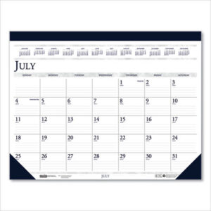 18-1/2 x 13; Calendar; Calendars; Desk Pad; Desk Pad Calendar; Desk Pad Calendars; Compact; Academic; HOUSE OF DOOLITTLE; House of Doolittle™; Monthly; Nonrefillable; Pad; Pad Calendars; Recycled Product; Recycled Products; Time-Management; Dating; Dates; Blue; Blue/Gray