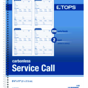 Book; Call Book; Form; Forms; Repair/Service; Service; Service Call; Service Call Book; TOPS; Wirebound; Paperwork; Records; Documents; Pre-Printed; Record-Keeping