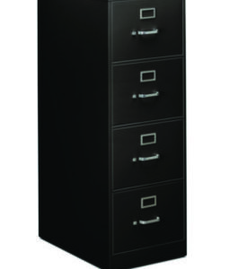 Office Furniture; 26-1/2" Deep; 310 Series; Black; Cabinet; Drawer; File Cabinet; File Cabinets; Four-Drawer; Full-Suspension; Furniture; Legal Size; Metal; Vertical File; Filing; Systems; Receptacles; Organization; Files; Lock; HON