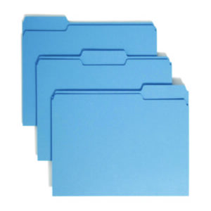 1/3 Cut; Blue; File Folder; File Folders; Letter Size; Recycled Product; Recycled Products; Single-Ply Top; SMEAD; Sleeves; Sheaths; Shells; Ordering; Storage; Files