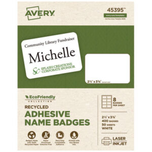 Name Badge Labels; Name Badge Labels-Self-Adhesive; Identifications; Classifications; Stickers; Shipping; Receiving; Mailrooms; AVERY