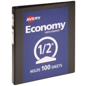 1/2 inch Capacity; AVERY; Binder; Binders; Black; Heavy-Duty; Locking; Locking Rings; Looseleaf; Nonstick; Notebook; Presentation Binders; Presentation/View; Reference Binder; Ring Binders; Round Ring; View Binder; Notebooks; Rings; Portfolios; Loose-Leaf; Schools; Education; Classrooms