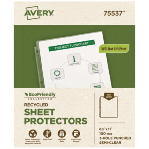 3-Hole Punched; AVERY; Looseleaf; Poly Sheet Protectors; Polypropylene; Recycled; Recycled Product; Ring Binder; Semi-Clear; Sheet Protectors; Top-Loading Sheet Protector; Sleeves; Transparent; Sheaths; Storage; Filing; Protection