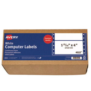 4 x 1-15/16; 5000 Labels per Box; Address; Address Labels; Continuous Feed; Dot Matrix Printer; Dot Matrix Printer Label; Dot Matrix Printer Labels; Label; Labels; Mailing; Mailing Label; Permanent Labels; Pin-Fed; Postal; Self-Adhesive Labels; Shipping Label; White; Identifications; Classifications; Stickers; Shipping; Receiving; Mailrooms; AVERY