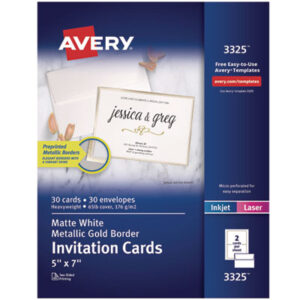 Avery Invitation Cards; Gold Border Cards; Custom Invitation; Cardstock; White Invitation Card; RSVP Cards for Weddings; Bridal Shower Invitations; Graduation Invitations; Printable Invitations; Invitation Envelopes; Avery Invitations; Gold Wedding Invitations; Holiday Cards; Menu Cards; Recipe Cards; Party Invitation