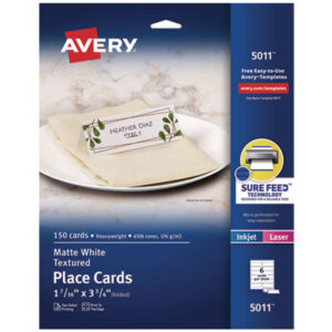 AVERY; Cards/Card Stock; Inkjet; Inkjet Printer; Laser; Laser Printer; Specialty & Greeting Cards; Tent; Tent Card; White; Place-setting; Tagging; Labeling; Breakrooms; Dinner; Name Cards; Textured