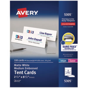 AVERY; Cards/Card Stock; Inkjet; Inkjet Printer; Laser; Laser Printer; Specialty & Greeting Cards; Tent; Tent Card; White; Place-setting; Tagging; Labeling; Breakrooms; Dinner; Name Cards; Embossed