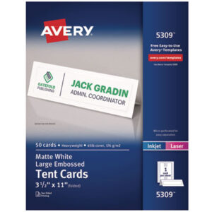 AVERY; Cards/Card Stock; Inkjet; Inkjet Printer; Laser; Laser Printer; Specialty & Greeting Cards; Tent; Tent Card; White; Place-setting; Tagging; Labeling; Breakrooms; Dinner; Name Cards; Embossed