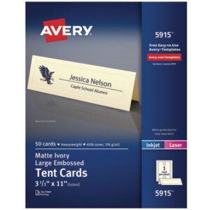 AVERY; Cards/Card Stock; Inkjet; Inkjet Printer; Laser; Laser Printer; Specialty & Greeting Cards; Tent; Tent Card; Ivory; Place-setting; Tagging; Labeling; Breakrooms; Dinner; Name Cards; Embossed