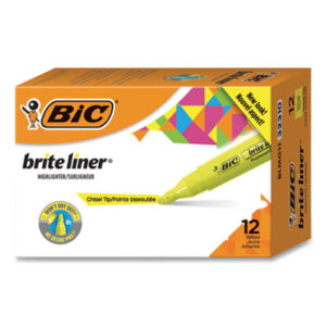 BIC; Brite Liner Grip XL Highlighter; Chisel Tip; Fluorescent Yellow; Highlighters; Pen-Style; Note-taking; Underscoring; Emphasis; Accentuate; School; Education; Students; Teachers; Hiliters; Hilighters