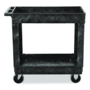 Black; Cart; Carts; Janitorial; Janitorial Supplies; RUBBERMAID; Service/Utility; Shelf; Utility Cart; Worksurfaces; Pedestals; Platforms; Dollies; Trolleys; Furniture