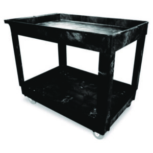 Black; Cart; Carts; Janitorial; Janitorial Supplies; RUBBERMAID; Service/Utility; Shelf; Utility Cart; Worksurfaces; Pedestals; Platforms; Dollies; Trolleys; Furniture