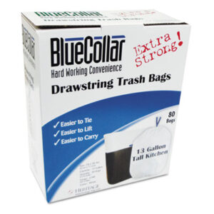 .8 Mil. Gauge; 13 Gallon; BlueCollar; Bag; Garbage; Garbage Bag; Liner; Refuse Container; Refuse Containers & Liners; Trash; Trash Bags; Waste Can Liners; Waste Liners; Waste Container; Waste Containers; Wastebasket Liner; Sacks; To-Go; Containers; Totes; Take-Out; Carry