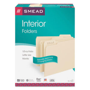 1/3 Cut Tabs; 3/4" Expansion; File Folders; Interior; Interior File Folder; Letter; Manila; Recycled; Recycled Product; SMEAD; Manilla; Sleeves; Sheaths; Shells; Ordering; Storage; Files