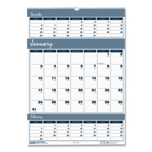 12 x 17; Calendar; Calendars; Calendars/Planners; HOUSE OF DOOLITTLE; Planner; Recycled Product; Recycled Products; Three Months Per Page; Wall Calendar; Scheduling; Appointment Tracking; Time-Management; Dating; Dates; Annuals