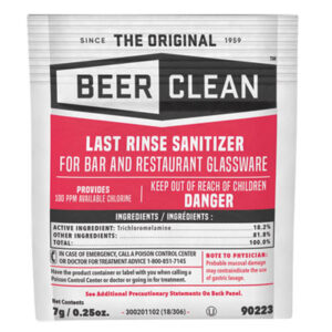 Beer Clean Last Rinse Sanitizer; Cafeteria; Dish; Food Beverage Supplies; Glass Sanitizer; Glass Washing; Rinsing; Janitorial Supplies; Cleansers; Facilities; Kitchen; Maintenance; Restroom; Upkeep