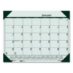 22 x 17; 4-Corner Holder; Calendar; Calendar Holder; Calendars; Desk Pad; Desk Pad Calendar; Desk Pad Calendars & Refills; EcoTONES; HOUSE OF DOOLITTLE; Monthly; Pad; Pad Calendars & Refills; Recycled Product; Recycled Products; Woodland Green; Scheduling; Appointment Tracking; Time-Management; Dating; Dates; Annuals