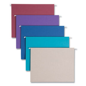 1/5 Cut Tabs; Assorted Colors; Designer Assortment; Designer Colors; File Folders; Hanging; Hanging File Folder; Hanging File Folders & Supplies; Letter; Recycled; Recycled Product; SMEAD; Sleeves; Sheaths; Shells; Organization; Storage