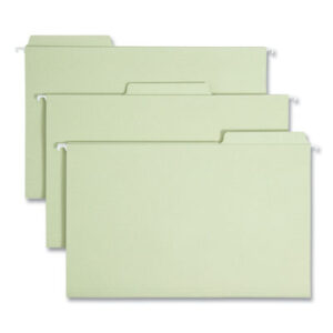 FasTab; File Folders; Hanging; Hanging File Folder; Hanging File Folders & Supplies; Hanging Files; Hanging Folders; Legal Size; Letter; Moss-Colored; Recycled; Recycled Product; SMEAD; Sleeves; Sheaths; Shells; Organization; Storage