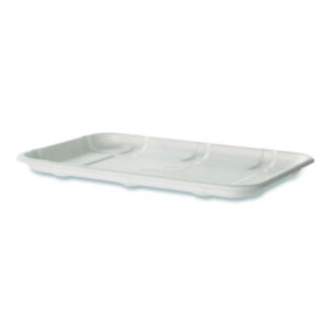 Disposable #2S Meat & Produce Food Trays; Case of 400; 8.5" x 6" Tray; Compostable Renewable White Molded Fiber; No PFAS; Hot or Cold Foods; ASTM Compliant; BPI-Certified