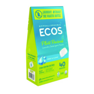 Laundry Packs; ECOS Pro; Premeasured Laundry Detergent; Monodose Detergent; Laundry Tabs; Laundry Detergent; Phosphate Free; Dye Free; Color Safe; All Temperature; Cold Water Safe; Hot Water Safe; HE Machines; Standard Machine; Plant Based; Stain Remover; Laundry Soap; SLS Free; Bleach Free; No Synthetic Fragrances; Septic Safe; Biodegradable Laundry Soap; Laundry Sheets