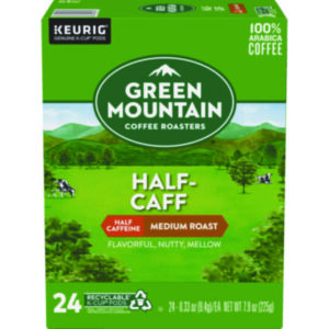 K-Cup; K-Cups; Kcup; Kcups; Keurig Brewing System; Keurig; Beverage; Beverages; Coffee; Half-Caffeinated; Half-Caff; Single Cup; GREEN MOUNTAIN; Green Mountain Coffee Roasters Half-Caff Coffee Drinks; Breakrooms; Vending; Hospitality; Lounges