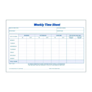 Time Sheets; 1-Part Form; Employee Time Tracking