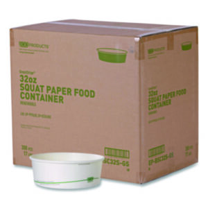 Compostable; 32 oz; GreenStripe; PLA Lined; Paper Squat Food Bowls; Renewable Plant-Based; ASTM Compliant; BPI-Certified