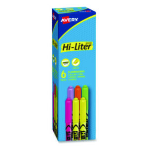 Assorted Colors; AVERY; Fluorescent; Hi-Liter; Highlighters; Marker; Pen Style; Pens; Set; Six-Color Set; Note-taking; Underscoring; Emphasis; Accentuate; School; Education; Students; Teachers; Hiliters; Hilighters