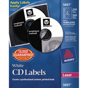 AVERY; CD-ROM; CDs; Computer Printer; Computers; DVDs; Electronic Media; Labels; Laser Printer; Matte; Media; Media Label; White; Stickers; Classifications; Identifications; Discs; Duplication; Replication; Burns