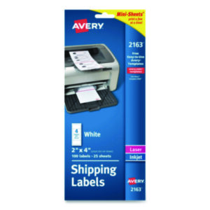 2 x 4; Address; All-Purpose; Label; Labels; Laser; Laser Printer; Mailing; Mini-Sheets; Permanent; Self-Adhesive; White; Identifications; Classifications; Stickers; Shipping; Receiving; Mailrooms; AVERY; AVE02163