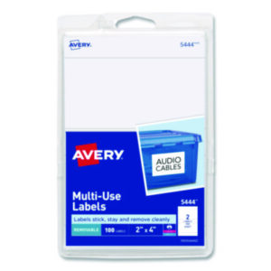 100 Labels per Pack; 2 x 4; All Purpose Labels; All-Purpose; Label; Labels; Multipurpose; Rectangular; Removable; Removable Labels; Self-Adhesive; White; Identifications; Classifications; Stickers; Shipping; Receiving; Mailrooms; AVERY