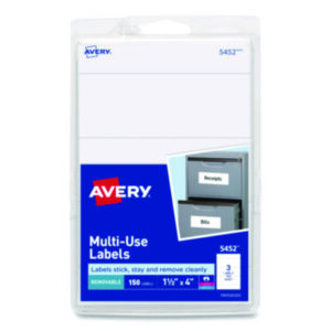 150 Labels per Pack; 4 x 1-1/2; All Purpose Labels; All-Purpose; Label; Labels; Multipurpose; Rectangular; Removable; Removable Labels; Self-Adhesive; White; Identifications; Classifications; Stickers; Shipping; Receiving; Mailrooms; AVERY